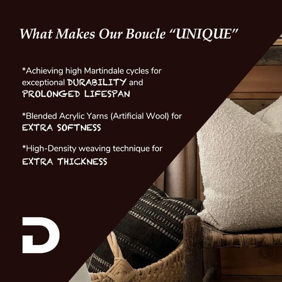 Luxury Decorative Throw Pillow Ivory Cover Textured Boucle Square Sofa Couch - Picture 4 of 9